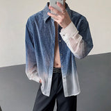 AIDASE  -  Men's Shirts Gradient Denim Contrast Color Patchwork Design Turn-Down Collar Shirt Single-breasted Long Sleeve Tops 21E6718 aidase-shop