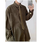 AIDASE  -  Loose Long Sve Letter Print irt Trendy Casual Outerwear for Men Autumn Winter Polyester Fiber Non-Ironed Youth Sle aidase-shop