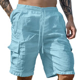 AIDASE  -  cotton and linen tooling shorts, drawstring elastic waist, multi-pocket breathable five-point casual pants aidase-shop