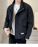 Aidase Versatile Autumn Winter Men Solid Casual Loose Simple Aviator Jacket Jacket Coat Soft Retro Pocket Business Casual Zipper aidase-shop