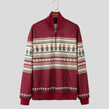 AIDASE  -  Tops 2025 Men Long Sleeve Loose Knitted Sweatshirts Casual Spring Printing Zipper Design Hoodies Stand Collar Pullovers aidase-shop