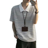 AIDASE  -  Red Striped Polo Shirt Short Sleeve Loose Fit Summer Slimming Turn Collar T-Shirt Premium Feeling Fitness Sport Sweatshirt aidase-shop
