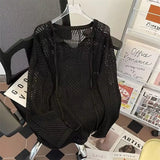 AIDASE  -  Loose Elastic Hollow Out Slightly Transparent Knitted Pullover Sweater Men Fall V-neck Long Sleeve Knit Shirts Streetwear aidase-shop
