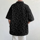 AIDASE  -  Men Shirt Flower Jacquard Loose Korean Style Lapel Short Sleeve Men Clothing Streetwear Fashion Casual Shirts S-5XL aidase-shop