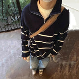 AIDASE  -  Winter Thiened Knitted Stripe Sweater Men Outerwear Lazy Zipper Collar Knitted Jaet Faion College Sle Youth Vitali aidase-shop