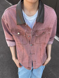 AIDASE  -  Casual Long Sleeve Leather Collar Outerwear Men Vintage Patchwork Buttoned Lapel Denim Coats Mens Spring Fall Fashion Outerwear aidase-shop