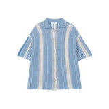 AIDASE  -  American Hollow Out Men's Shirt Contrast Color Retro Striped Top Summer Casual Fashion Male Short Sleeved Top aidase-shop