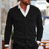 AIDASE  -  Spring Autumn Mens Solid Color Knitted Cardigan Fashion V-Neck Long Sleeve Slim Fit Sweater Coat with Pockets Men Knit Outwear aidase-shop