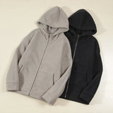 AIDASE  -  Autumn Winter New Fashion Men's Solid Color Simple Basic Casual Trendy Loose Zipper Hooded Polar Fleeve Sweatshirts Male Coats aidase-shop
