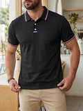 AIDASE  -  Spring Summer Daily Casual Mens Polos Short Sleeve Buttoned Turn-down Collar Tops Vintage Men Striped Patchwork Polo Shirt aidase-shop