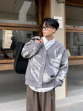 Aidase Men's Clothing V Neck Blue Cardigan Graphic Knit Sweater Male New in Sheap Aesthetic Meme Maletry Large Big Size Korean Fashion