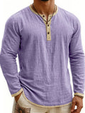 AIDASE  -  Men's Digital Printing Two-Tone Henley Shirt 3-Button Casual Long Sleeve Top Spring Summer Soft Breathable Crew Neck Pullover aidase-shop