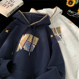Aidase Korean Street Style Splicing Hoodie Embroidery Pattern Hooded Sweatshirt Men Women Loose Casual Fall Winter New Hoody Pullover aidase-shop