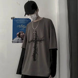 AIDASE  -  T-shirt Cross of Thorns fake two-piece for men women long-sleeved dark hip-hop loose large size autumn new trend top Simplicity aidase-shop