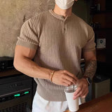 AIDASE  -  Summer Lightweight Knitted Half Sleeve Men's T-shirt Cleanfit Vertical Stripes Simple Slim Fit Versatile Crew Neck Top aidase-shop