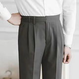 AIDASE  -  Quality Naples Suit Pants Men High Waist Paris Buckle Straight Trouser Summer Thin England Style Business Casual Pant Streetwear aidase-shop