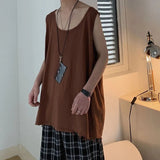 AIDASE  -  Japanese Men's Vest Korean Solid Color Loose Sleeveless Trendy T-shirt Summer Outdoor High Street Style Male Top aidase-shop
