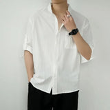 AIDASE  -  Male Shirts Linen Black Half Sleeve Men's Shirt Oversize With Sleeves Trend Cotton Elegant Fashion Regular Collar Man I aidase-shop