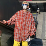 Aidase American Vintage Streetwear For Men Plaid Shirt Loose Casual Long Sleeve Buckle Top Autumn Fashion Trend Couple Shirts Clothing