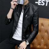 Aidase Motorcycle Jacket Mens Fashion Leather Jacket Slim Fit Stand Collar PU Jacket Male Anti-wind Motorcycle Jackets Men Coat aidase-shop