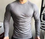 AIDASE  -  Muscular Men Sports Long Sleeve Trend Solid Color Practice Show Big High Elastic Fitness Clothes Quick Drying Small Neckline Top aidase-shop