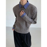 AIDASE  -  Thiened Fake Two-Piece Knitted Sweater for Men Autumn Winter  Sle irt Collar Cotton Blend Casual Knitwear aidase-shop