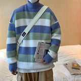 Aidase Warm Knitwear Thick Striped Men's Knit Sweater Fleeced Crewneck Round Collar Pullovers Male Vintage Long Sleeve Streetwear aidase-shop