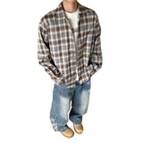 AIDASE  -  Retro Japanese Plaid Long Sleeve Loose Fit Collared Shirt for Men And Women Spring Autumn Trendy Brand Casual Outerwear aidase-shop