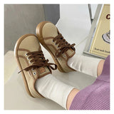 AIDASE  -  Girls White Light Brown Sneakers Designer Canvas Shoes Women Low Top Sneakers Wide Toe Lace Up Trainers Shoes Comfortable aidase-shop