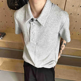 AIDASE  -  Korean Style Men's T-shirt Turn-down Collar Solid Color Button Design Casual Tees Short Sleeved Male Silhouette Tops 9W3217 aidase-shop