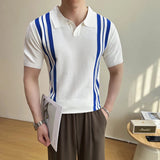 AIDASE  -  Summer Slim Fit Striped Contrast Knit Ice Polo Shirt Men's Stretchable Short Sleeve T-Shirt M-4XL aidase-shop