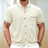 Aidase Men's Casual Business Knitted Polo Shirt Light Luxury Leisure Turn Down Collar Button Short Sleeve Pocket Anti-pilling Knitwear