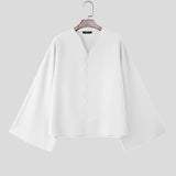 AIDASE  -  Men Shirt Solid Color V Neck Long Sleeve Button Casual Men Clothing Streetwear Loose Spring Tops Male Shirts S-5XL aidase-shop