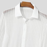 AIDASE  -  Men Shirt Mesh See Through Striped Lapel Long Sleeve Men Clothing Sexy Streetwear Party Fashion Tops Male Shirts aidase-shop