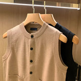 Aidase Vest Crewneck Man Clothes Black Waistcoat Knitted Sweaters for Men Sleeveless Round Collar Long Sleeve aidase-shop