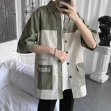 AIDASE  -  College Style Short-sleeved Shirt Men's Casual Loose Hong Kong Style Work Shirt Korean Style Fashion Summer Trend Contrast Top aidase-shop