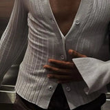 AIDASE  -  Autumn Winter New Man Tide Knitted Tops Striped Trendy Turn-Down Collar Niche Chic Casual Long Sleeve Shirts Ins Y2K W12513 aidase-shop