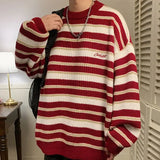 Aidase Lazy Retro Striped Sweater Men Women Autumn Winter Thick Knit Casual Embroidered Knit Pullover Sweater Jacket Couple aidase-shop