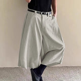 AIDASE  -  Men Pants Button Joggers Oversize Solid Color Casual Calf-length Trousers Men Streetwear Pleated Fashion Wide Leg Pants