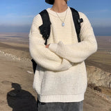 =Aidase Solid Color Basic Thick Line Sweater Male Ins Trend Net Red Multi Color Crewneck Sweater Autumn Winter Loose Pullover Sweater aidase-shop