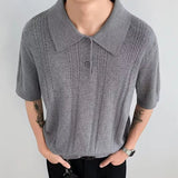 AIDASE  -  Trendy Slim Short Sleeve Knit Mens Polo Shirts Vintage Twist Jacquard Knitted Polo Shirt For Men's Summer Fashion Lapel Pullover aidase-shop