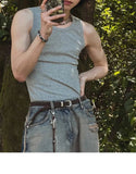 AIDASE  -  Summer New Men Tide Round Collar Vest Slim Sleeveless T-shirts Korean 100% Cotton Camisole Streetwear Chic Waistcoat HK5155 aidase-shop