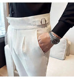Aidase Fashion Slim Fit Waffle Pencil Pants Men Naples Suit Pant High Waist Button Business Casual Trousers High Quality Korean Pants aidase-shop