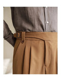 AIDASE  -  Summer Thin Naples Shorts Men British Style Paris Waist Buckle Button Straight  Knee Length Pants Vintage Business Casual Shorts aidase-shop
