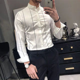 Aidase Fashion Men Shirt Elastic Korean Version Trend Striped Long-Sleeved Shirt Basic Hot Free Casual Dress Short-Sleeved Shirt aidase-shop