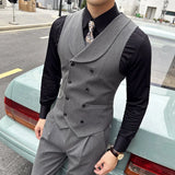 Aidase High Quality Autumn Double Breasted Suit Vest Men Business Formal Sleeveless Vest Slim Fit Wedding Groom Banquet Party Waistcoat