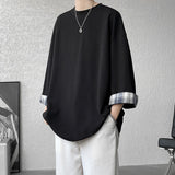 AIDASE  -  Spring Summer Men's Ice Silk T-shirts Women Oversized Plaid T-shirt Korean Style Casual Seven sleeves T-Shirt Male aidase-shop