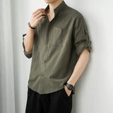 AIDASE  -  Male Shirts Linen Black Half Sleeve Men's Shirt Oversize With Sleeves Trend Cotton Elegant Fashion Regular Collar Man I aidase-shop