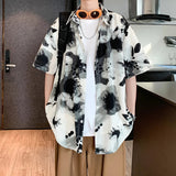 AIDASE  -  Ice Silk Men's Short Sleeved Shirt 2025 Contrast Color Print Summer Turn-down Collar Male Tops New Loose aidase-shop