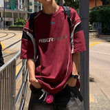 AIDASE  -  Hong Kong Style Retro Sports Jersey Patchwork Short Sleeved T-shirt for Men's Summer New Versatile Loose Line Pullover Top Tees aidase-shop